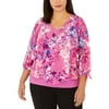 JM Collection Women's Plus Size Printed Layered-Look Necklace Top Pink Size 3 Extra Large