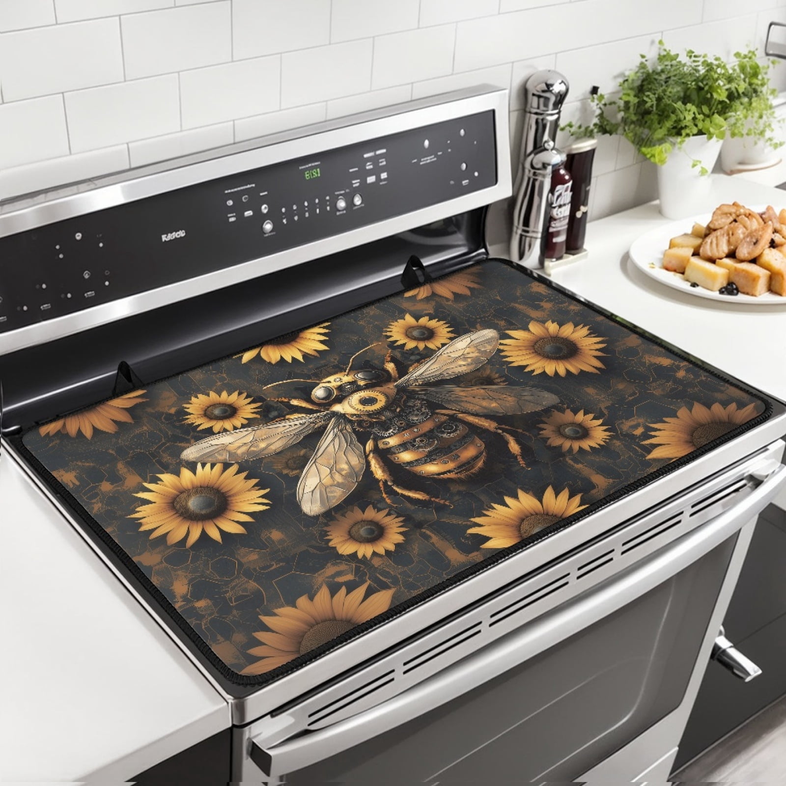 Xoenoiee Bee Sunflower Print Stove Top Covers, 29.18 x 20.96 inch Electric Stove Cover Mat, Waterproof Glass Top Stove Cover, Ceramic Glass Cooktop Protector, Flat Top Oven Cover