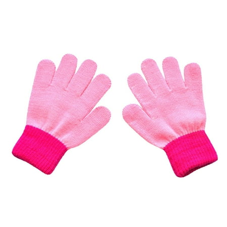 

Egmy Children Kids Magic Winter Gloves Colorblock Full Finger Warm Knitted Gloves