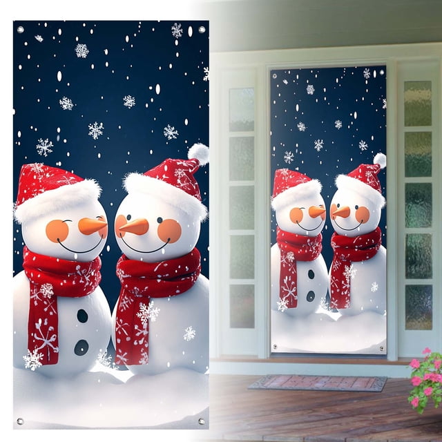 Holiday Curtain Banner with Pattern Door Wall Hanging Decor Festive Home Atmosphere Ornament for Party