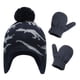 thumbnail image 5 of sweethay Gorro Conjunto de guantes Diseño de orejeras Gorros para niños con patrones de dinosaurios Dibujos animados con elasticidad gris azulado S 1-2 ans 2Conjunto, 5 of 6