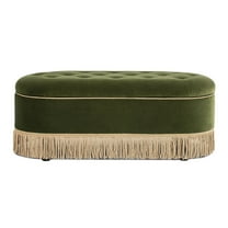 Jennifer Taylor Home Melinda 48.5" Oval Tufted Bullion Fringe Storage Bench, Olive Green Performance Velvet