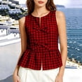 thumbnail image 4 of HappyYEE Summer Plaid Tank Tops for Women Round Neck Front Lace up Sleeveless Tops Loose Ruffle Flowy Casual Tanks Red L, 4 of 8