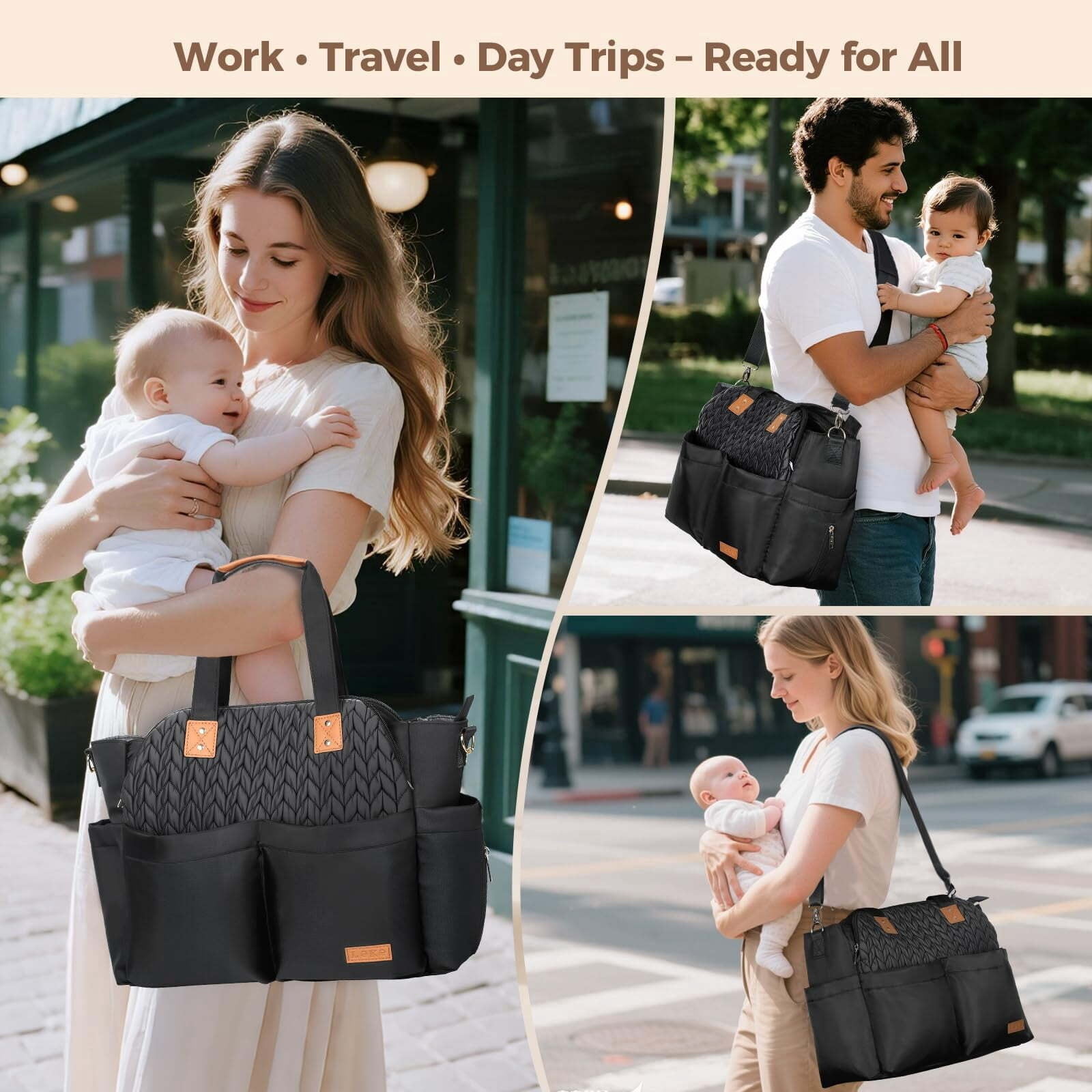 17-Pocket Large Waterproof Diaper Bag Tote - Twill Baby Bag with Portable Changing Pad, Crossbody Hospital Labor Delivery Bag for Mom, Newborn Essentials Gift
