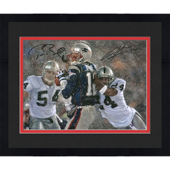 Framed Tom Brady & Charles Woodson Autographed 16" x 20" Tuck Game Photograph - Fanatics Authentic Certified