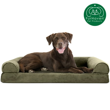 UPC: 0842229104943 | FurHaven Pet Products Faux Fur & Velvet Orthopedic Sofa Pet Bed for Dogs & Cats – Dark Sage Large