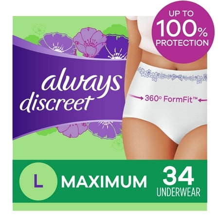 Always Discreet for Sensitive Skin Postpartum Incontinence Underwear L Maximum Absorbency, 34 Count