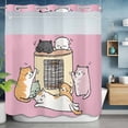 thumbnail image 6 of No Hook Shower Curtains with Detachable Snap-in Liner Set, Pink Cute Cat Waterproof Hotel Style Bathroom Shower Curtain, Cartoon Funny Heater Cats Breathable Mesh Top Window Bath Curtains 66''x72'', 6 of 9