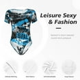 thumbnail image 4 of KLL Women 's Crew Neck Bodysuit Jumpsuits Football Time Print Short onesies Stretch T Shirts, 4 of 7