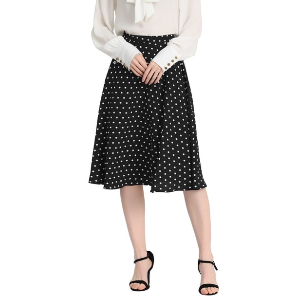 INSPIRE CHIC Falda Midi De Lunares Vintage Con Cremallera En La Cintura Elástica Para Mujer Puntos negros XL