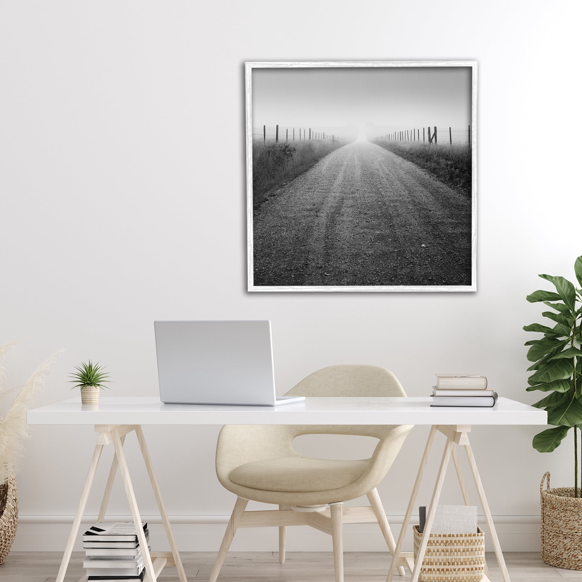 Stupell Industries Country Road in Morning Mist White Framed Giclee Art, design by Chip Forelli
