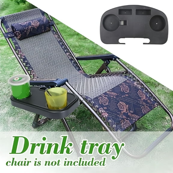 LAMIRO Portable Lounge Chair with Lunch Tray and Drink Holder-Green Field Recliner with Adjustable Tray for Outdoor Use