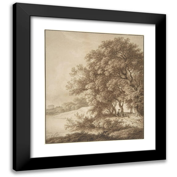 Ferdinand Kobell 12x14 Black Modern Framed Museum Art Print Titled - Landscape with Lovers (1740-99)