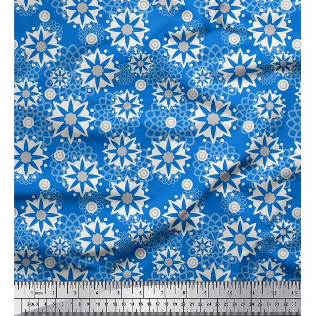 Soimoi Polyester Crepe Fabric Floral Mandala Printed Fabric 1 Yard 52 Inch Wide