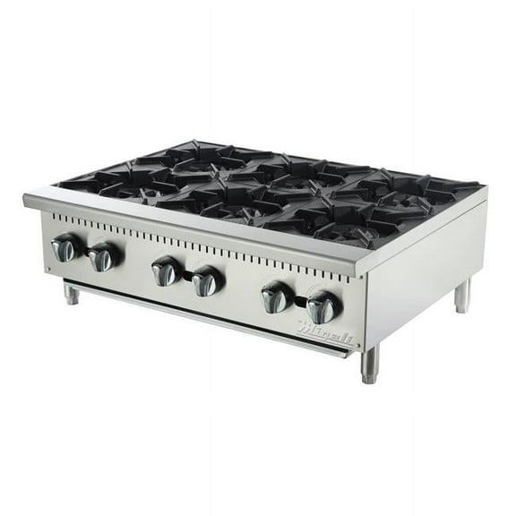 Migali C-HP-6-36 36 in. Competitor Series Countertop 6 Burners Hot Plate, Stainless Steel