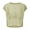 thumbnail image 4 of cfhntfmh Hauts d'Été pour Femmes Tendance à Manches Courtes Col Rond Blouses Basiques Confortables Couleur Unie T-Shirts Décontractés 2025, 4 of 6