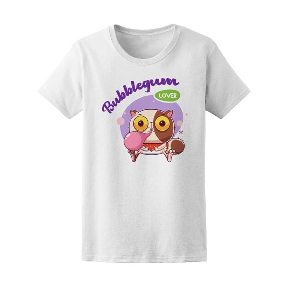 Bubblegum Lover Cute Happy Cat T-Shirt Women -Image by Shutterstock, Female Small
