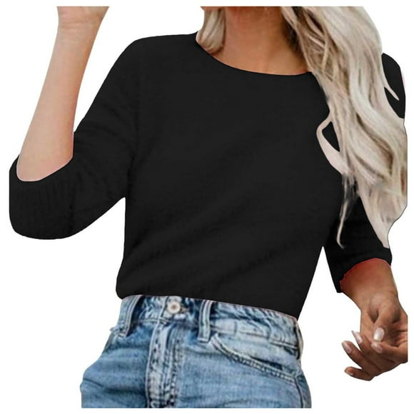 HCURIBAD Soft Sweaters for Women Clearance! Fuzzy Sweater for Women Cowl Neck Long Sleeve Sweaters Women's Fashionable Loose Fuzzy Jumper Sweater Pullovers, Mohair Sweater for Women Black L