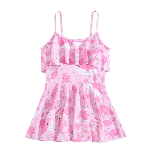 Rggeeun Toddler Girls Swimsuit O-Neck Sleeveless Cartoon Animal Print For Youth Teen Fresh Style,Pink,10-11 Years