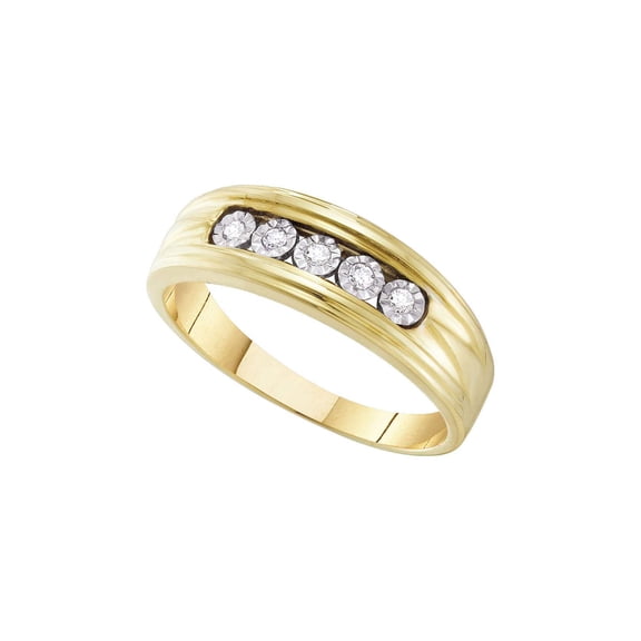 FB Jewels 10kt Yellow Gold Mens Round Diamond Wedding 5-Stone Band Ring 1/10 Cttw Size 8
