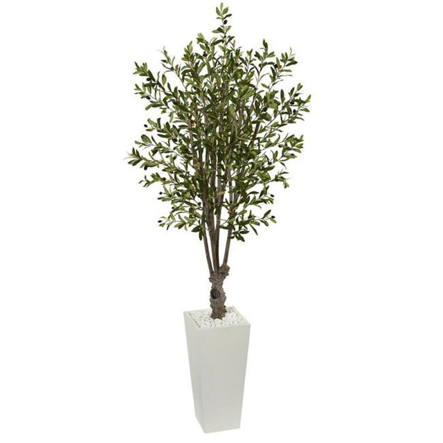 Nearly Natural 5832 6 ft. Olive Artificial Tree in White Tower Planter