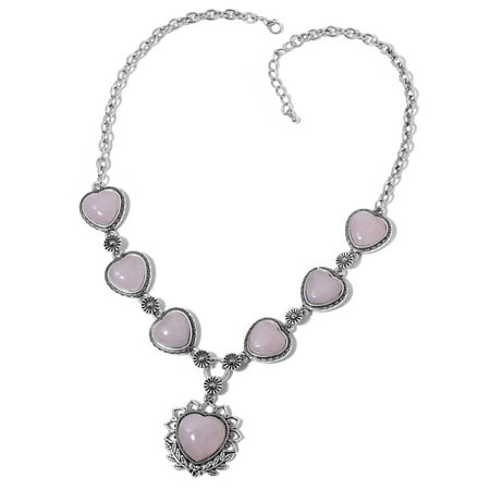 - Shop LC Rose Quartz Silvertone and Iron Collar Heart Necklace for Women 22