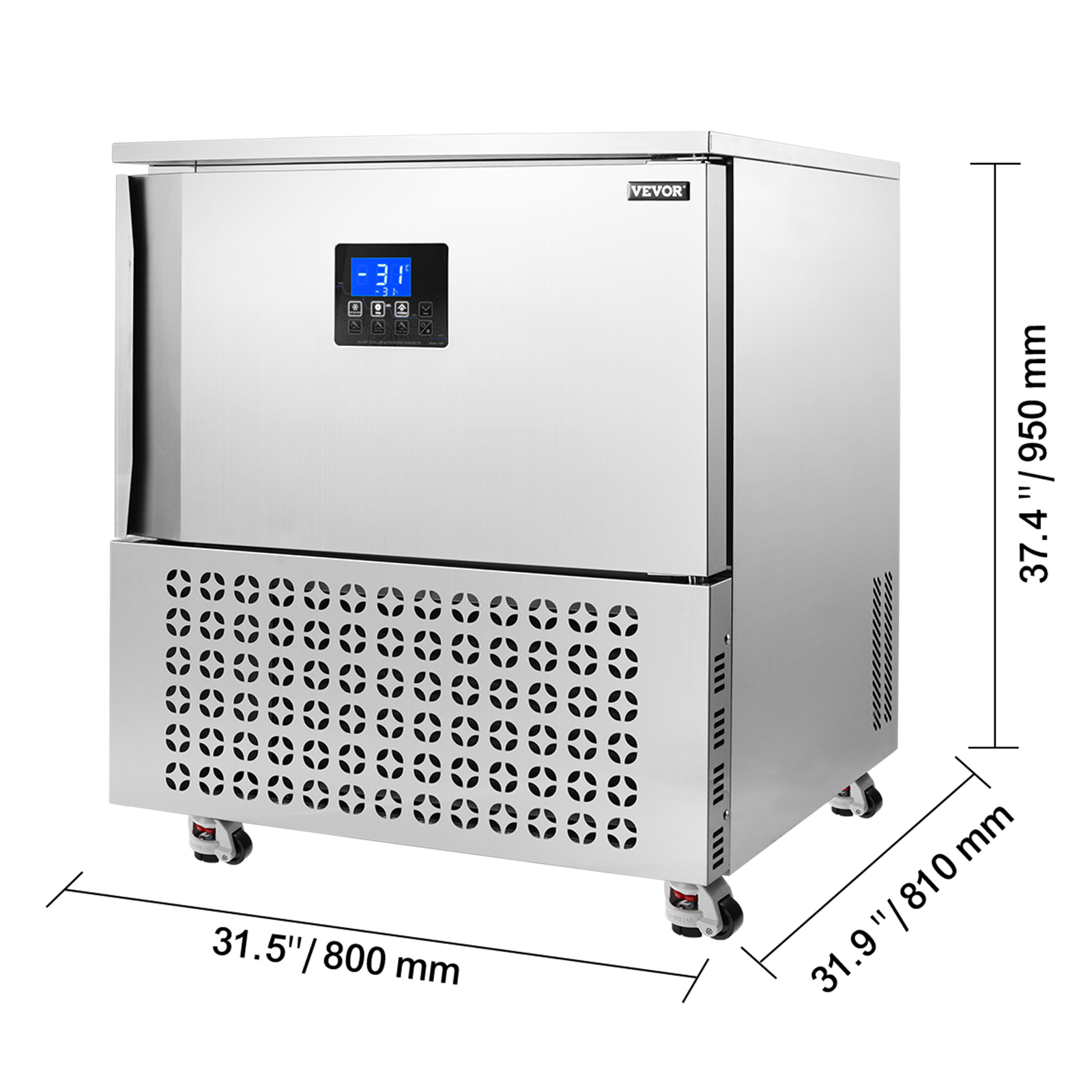 VEVOR Commercial Blast Freezer, 114 L / 4 Cu.ft Blast Chiller with 5 Trays, Blast Chiller Freezer Chest with 4 Freezing Modes, Stainless Steel Food Blast Freezer with Casters for Restaurant, Seafood