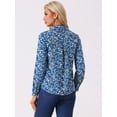 thumbnail image 4 of DARING DIVA Women's Long Sleeve Point Collar Ditsy Floral Shirt L Deep Blue, 4 of 6