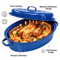 thumbnail image 6 of 16 inch Enamel Oval Roasting Pan with Lid, Roasting Rack & Silicone Accessories Set, Even Heat Distribution for Turkey Chicken Vegetables, Blue, 6 of 6