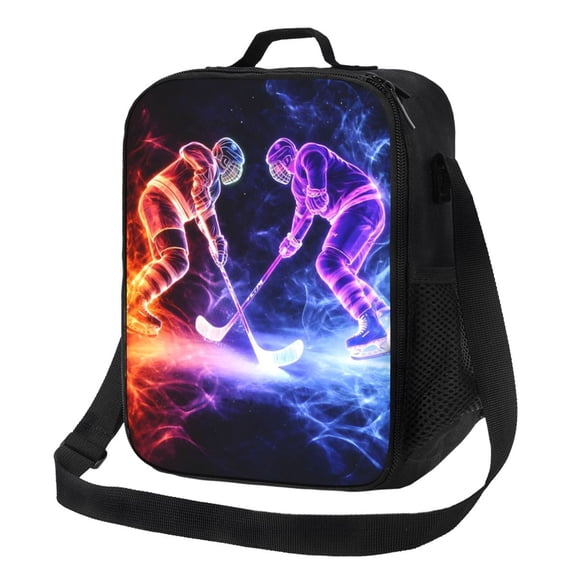 Hockey Player Lunch Bag Insulated Thermal Box with Shoulder Strap & Handle for Work and Picnic