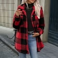 thumbnail image 6 of Hzzrkos Women Casual Loose Plaid Button Down Lapel Collar Long Sleeve Fleece Lined Shacket Jacket Warm Winter Outerwear Coat Fashion Button Front Shirt Jacket Red XL, 6 of 9