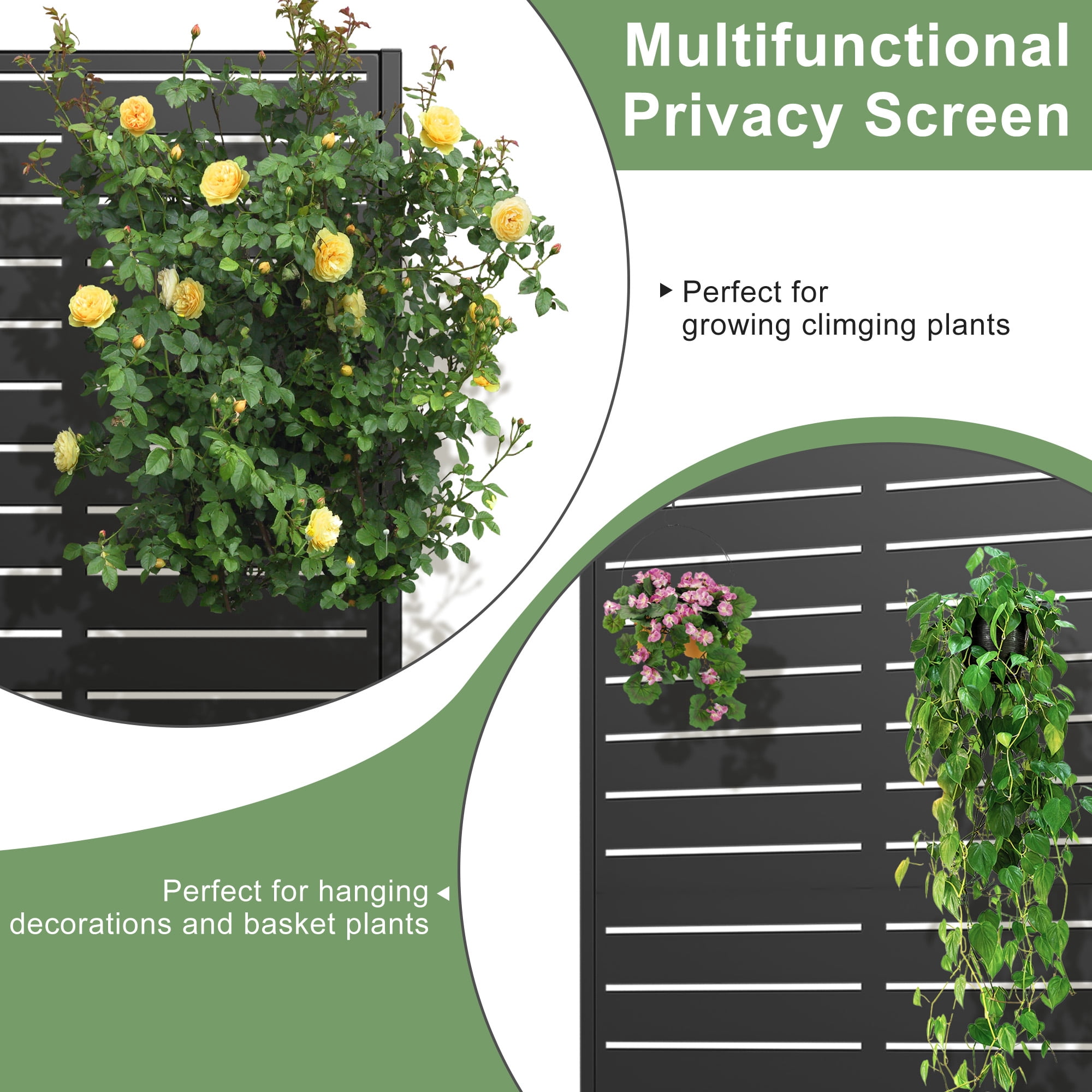 MAYEERTY 2-Set 47*24" Outdoor Black Metal Planter Box with Trellis for Climbing Plants, Louvered Panel