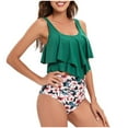 thumbnail image 4 of WREESH Womens Two Piece Swimsuit Tankini High Cut Bikini Fashion Flower Print Minimalistic Ruffle Vest Briefs Swimsuit Suit Beach Bathing Suit Green, 4 of 9