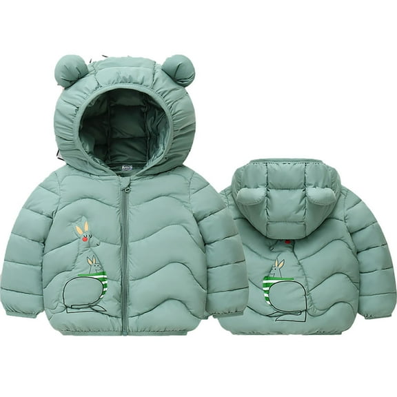 Baby Puffer Jacket Boys Girls Cute Bear Ears Down Hooded Coat Zipper Warm Padded Jackets Long Sleeve Soft And Comfort Windproof Snowsuit Fall And Winter Outdoor Clothes