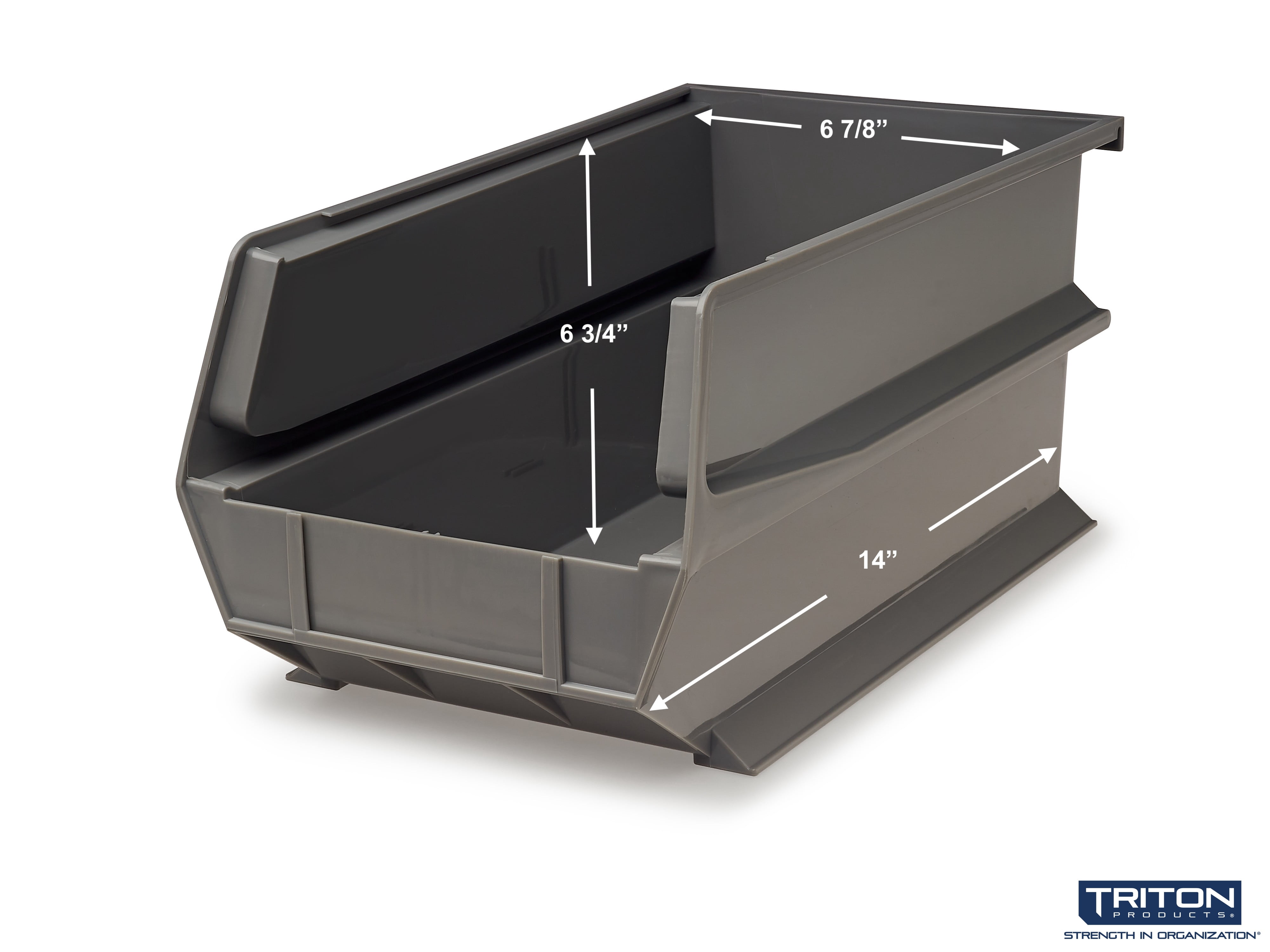 Triton Products LocBin 14-3/4 In. L x 8-1/4 In. W x 7 In. H Gray Stacking, Hanging, Interlocking Polypropylene Bins, 6 CT
