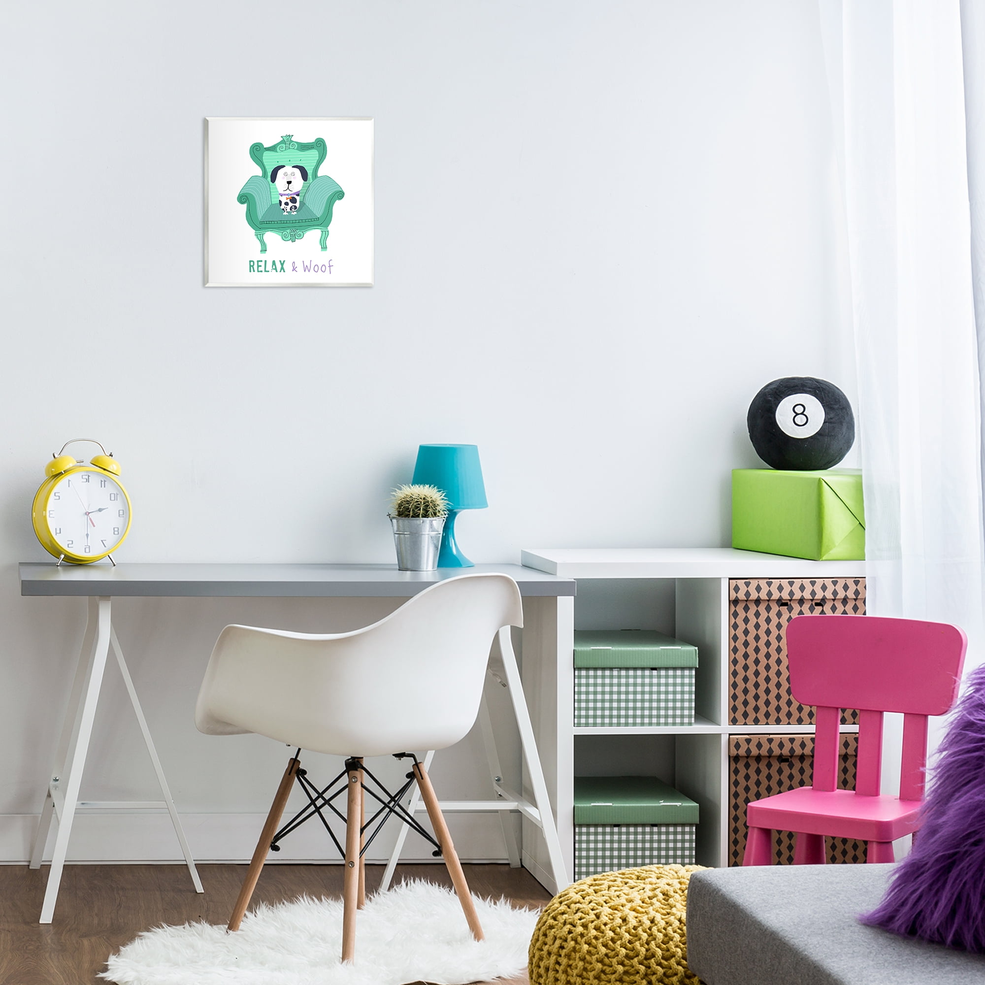 Stupell Industries Relax & Woof Cat Furniture Painting Unframed Art Print Wall Art, 12 x 12