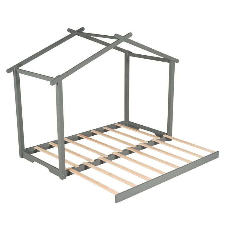Twin XL King Size House Platform Bed with Trundle Roof Design