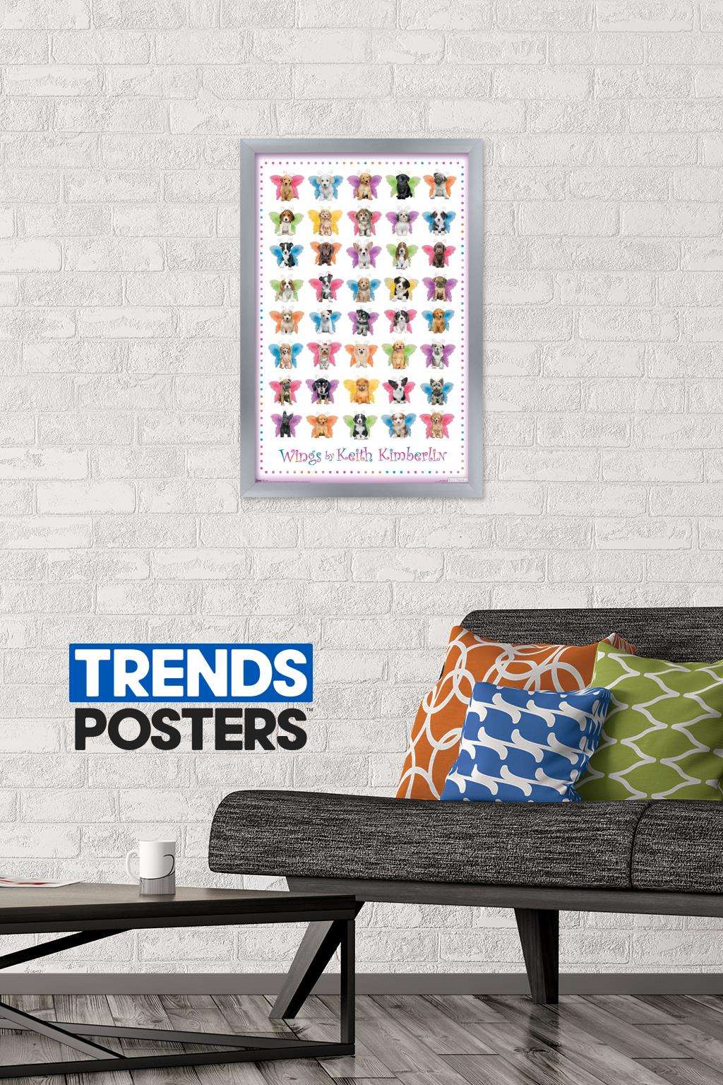 Keith Kimberlin - Puppies with Butterfly Wings Wall Poster, 14.725" x 22.375", Framed