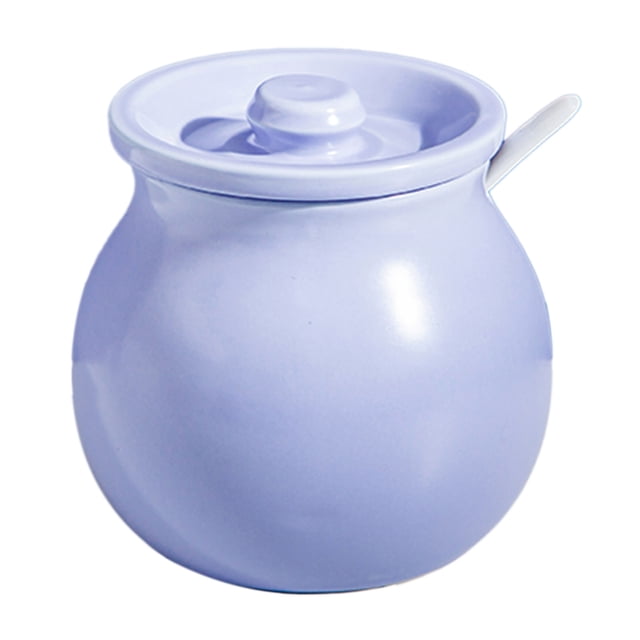 Qeeadeea/Solid Color Ceramic Sugar Bowl With Lid, Porcelain Sugar Pot With Spoon, Small Salt Pot, Storage Jar, For Coffee Bar, Restaurant-Purple-1200ml