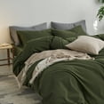 thumbnail image 4 of MooMee Duvet Cover Set Cal-King 100% Washed Cotton Twill Ultra-Soft Breathable Linen Like 3-Piece (Olive Green, 104"x98"), 4 of 7