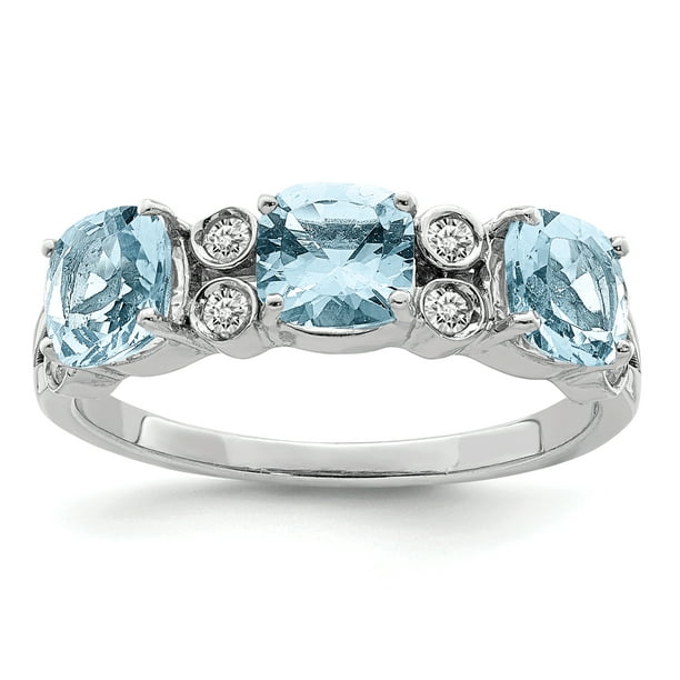 925 Sterling Silver Rhodium Diamond and Light Swiss Blue Topaz Ring Size 6