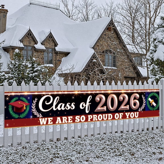 Gold Lettering Graduation Banner Laurel Wreath Decor Class of 2026 Display Diploma Scroll  Sparkling Stars Grad Ceremony Backdrop for Graduation Ceremony Senior Party School Event