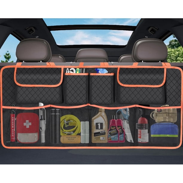 Organizador y almacenamiento de maletero de coche de gran capacidad, accesorios de almacenamiento para colgar en el asiento trasero, organizador de coche para SUV, MPV/camión (naranja)