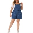 thumbnail image 1 of Mono de mezclilla chambray de mujer plus size con dobladillo deshilachado y rasgado GRACE & GRANDEUR, azul medio 2X, 1 of 1