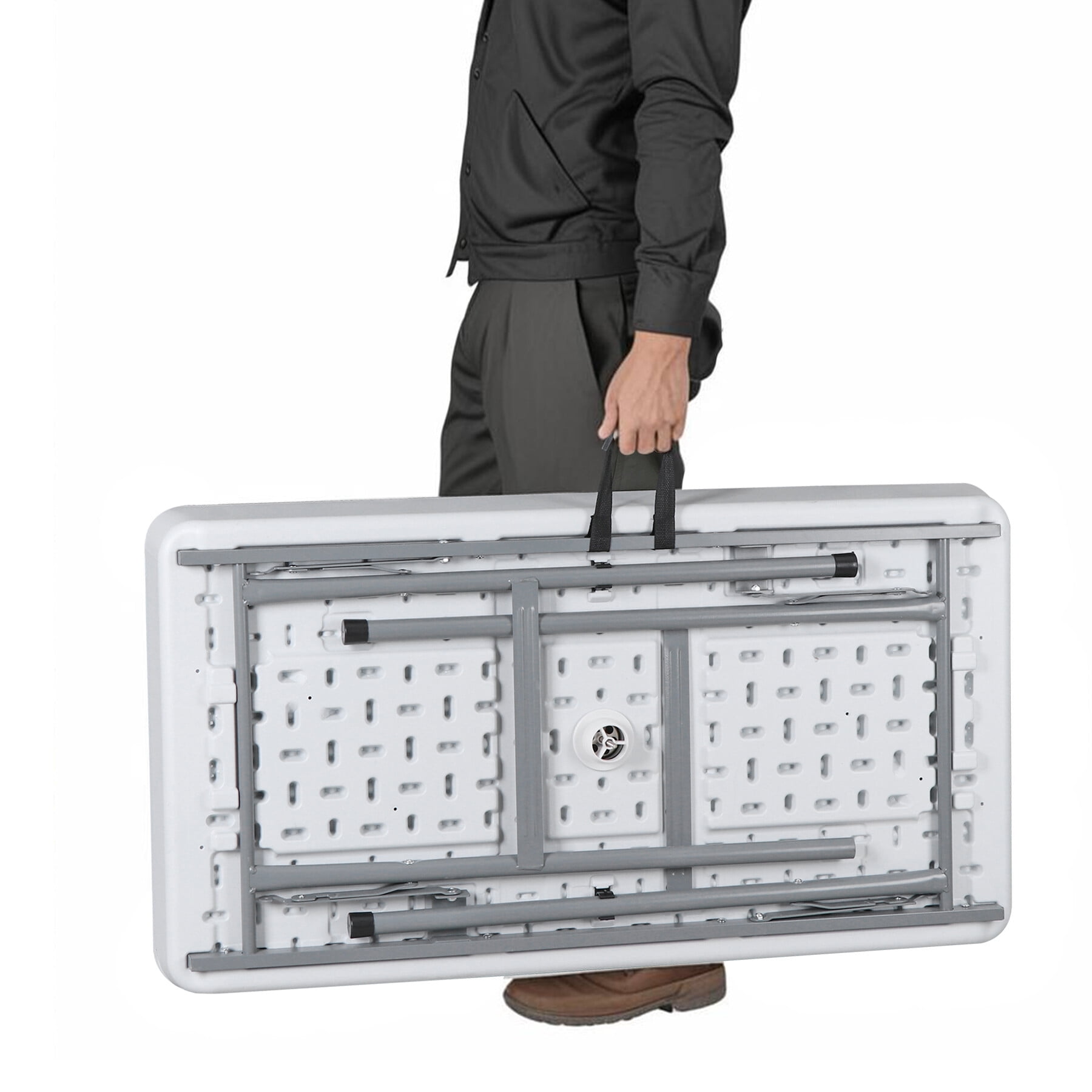 ZENSTYLE Foldable Ice Table Metal Frame Portable Ice Table with 5L Cooler Bucket and Matching Skirt White