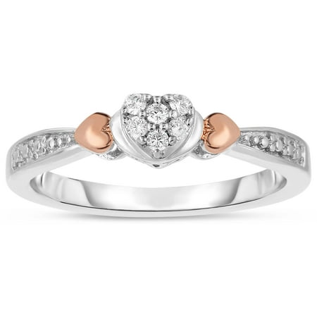 .07 Carat T.W. Diamond Two-Tone 10kt White and Rose Gold Fashion Heart Ring with Single-Cut HI I2-I3 Stones