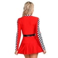 thumbnail image 2 of TiaoBug Woman's Race Costume Car Driver Dress Halloween Cosplay Checkerboard A-line Party Dresses Red M, 2 of 7