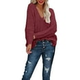 thumbnail image 4 of Women's Off The Shoulder Hollow Knit Pullover Sweater, Loose Lightweight Soft Breathable V Neck Long Sleeve Solid Color Top for All Seasons Casual Wear, Layering Comfort and Versatile Styling Wine M, 4 of 9
