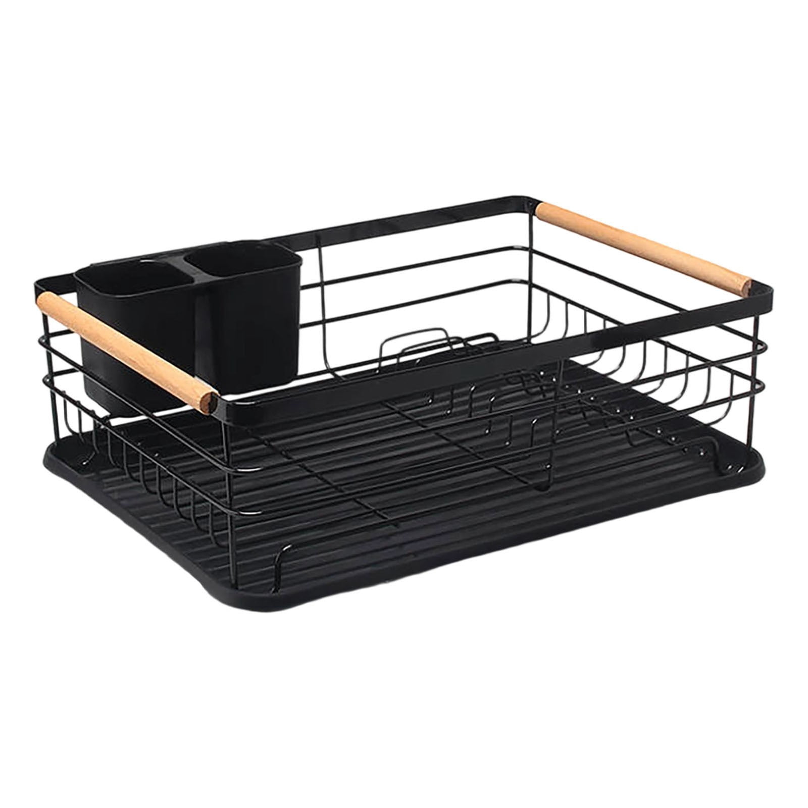 Dish Drainer with Integrated Cutlery Holder Matt Black Stainless Steel Kitchen Drying Rack Large Capacity Durable Design