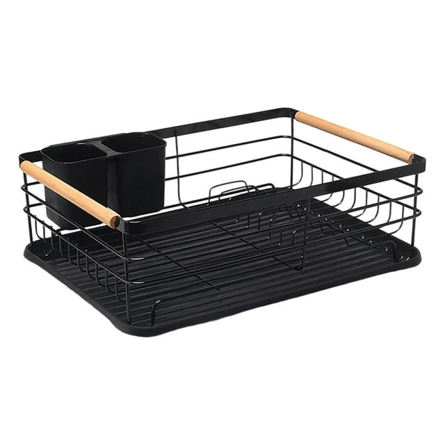 Kitchen Drain Rack for Countertop - Stainless Steel Matt Black Tray with Built-In Cutlery Holder Durable Slim Design 415x305 cm Practical Space for Everyday Use